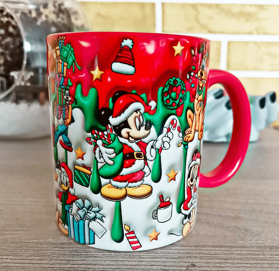 Mickey Noel yılbaşı Baskı içi ve Kulpu Renkli Kupa