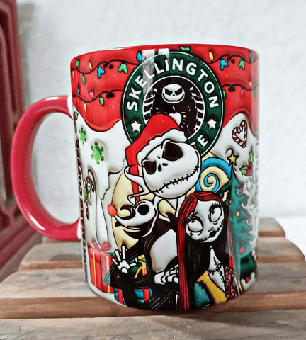 Skellington Noel yılbaşı Baskı içi ve Kulpu Renkli Kupa