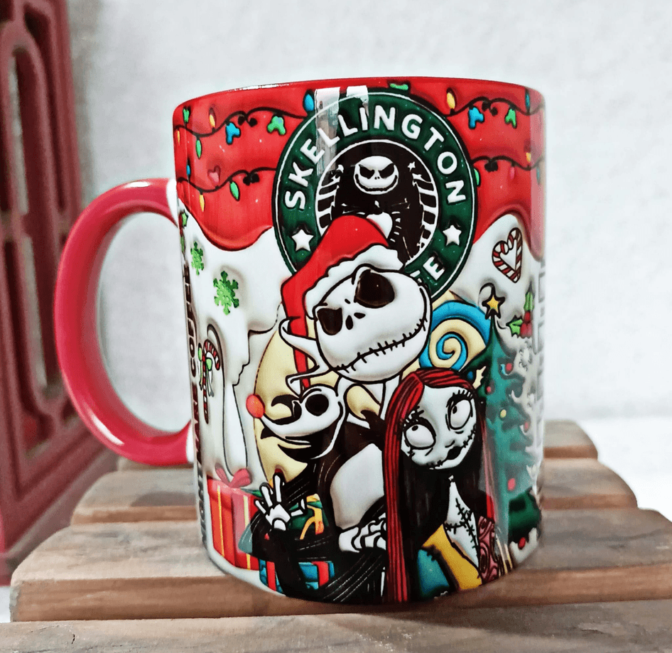 Skellington Noel yılbaşı Baskı içi ve Kulpu Renkli Kupa