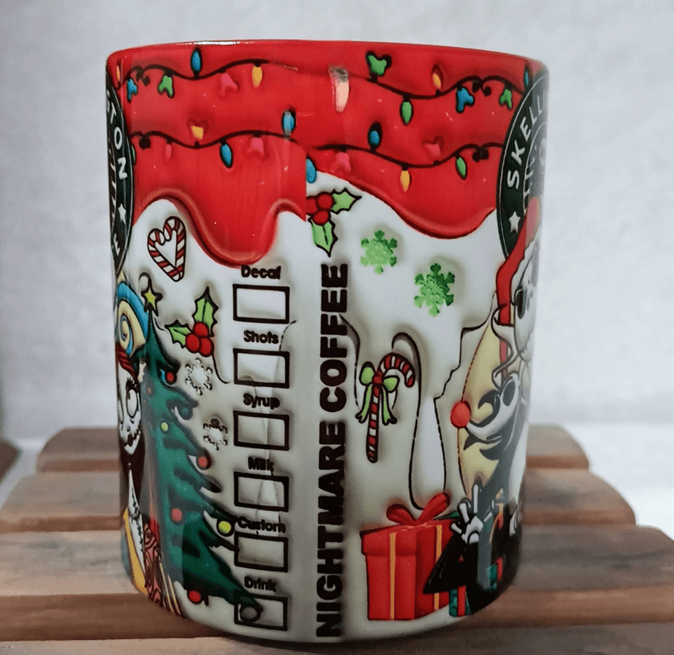 Skellington Noel yılbaşı Baskı içi ve Kulpu Renkli Kupa