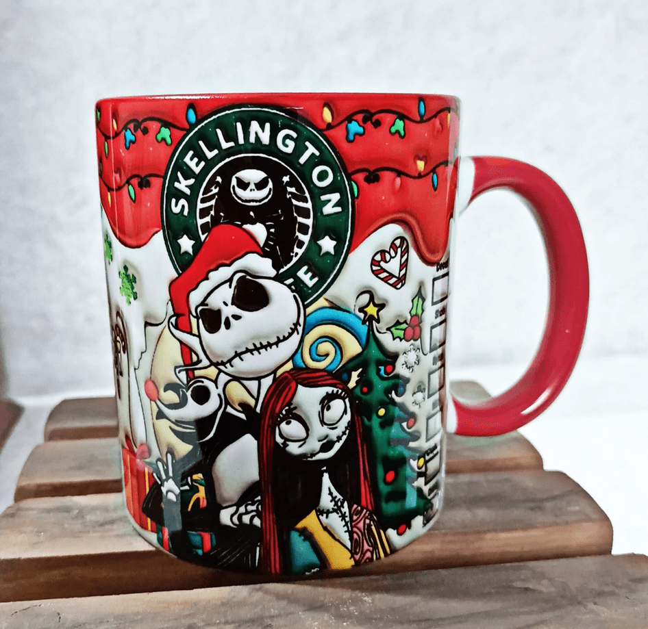 Skellington Noel yılbaşı Baskı içi ve Kulpu Renkli Kupa