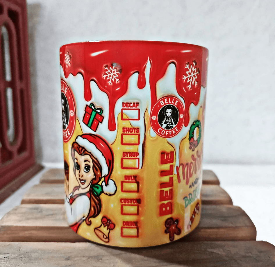 Prenses Noel yılbaşı Baskı içi ve Kulpu Renkli Kupa