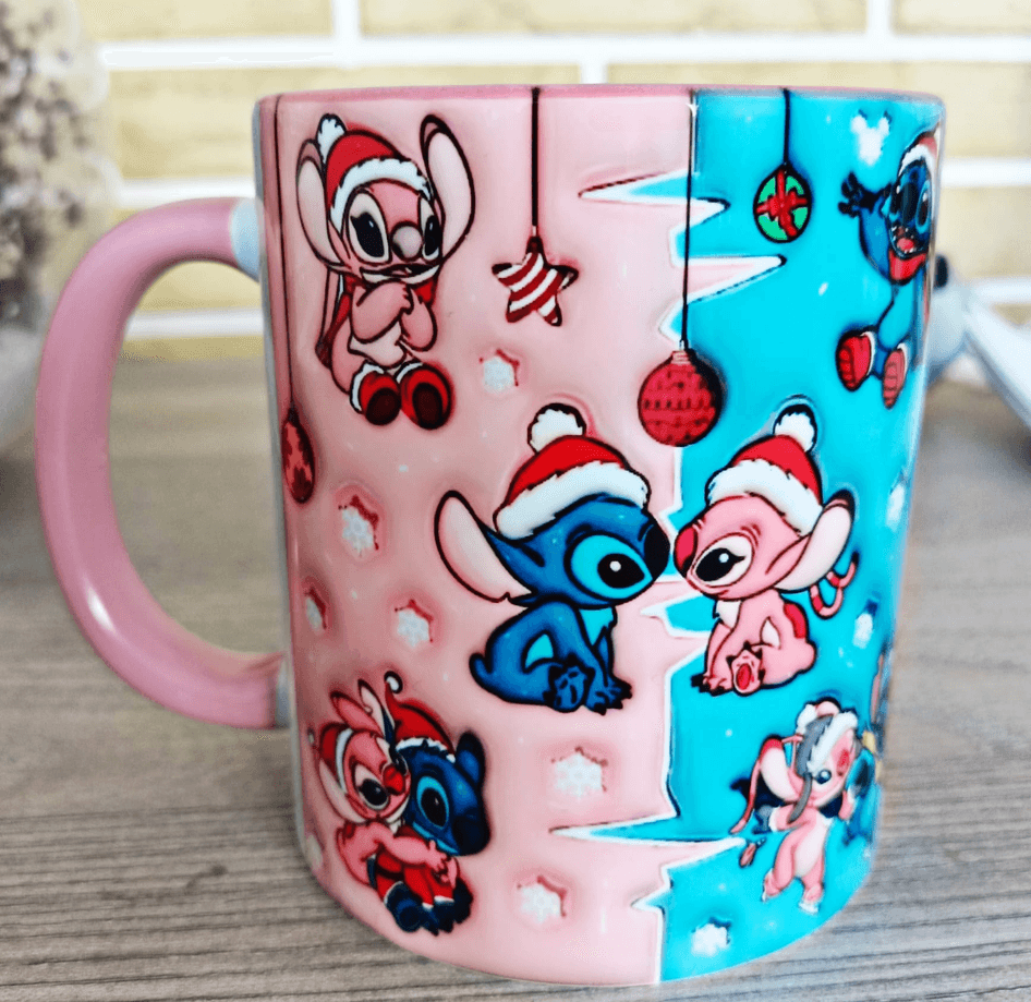 Stitch Noel yılbaşı Baskı içi ve Kulpu Renkli Kupa
