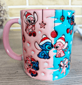 Stitch Noel yılbaşı Baskı içi ve Kulpu Renkli Kupa