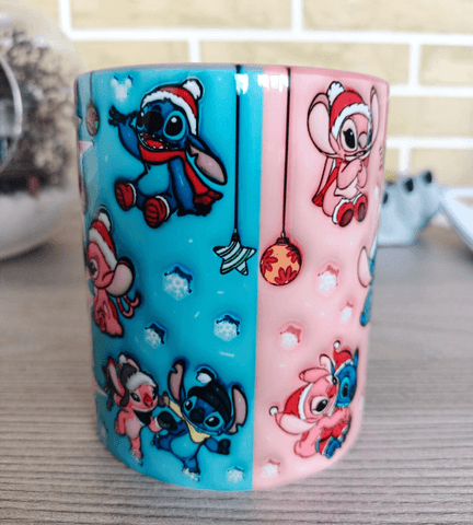 Stitch Noel yılbaşı Baskı içi ve Kulpu Renkli Kupa