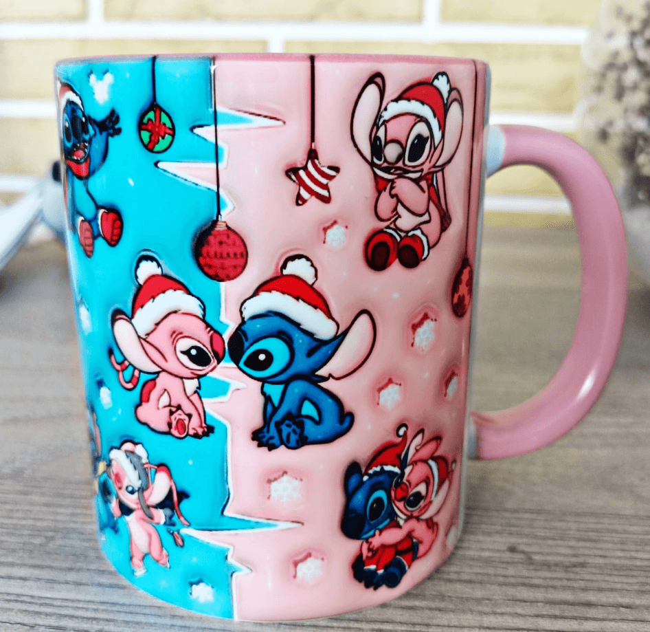 Stitch Noel yılbaşı Baskı içi ve Kulpu Renkli Kupa