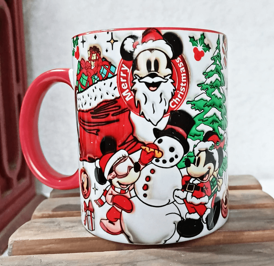 Mickey Noel yılbaşı Baskı içi ve Kulpu Renkli Kupa