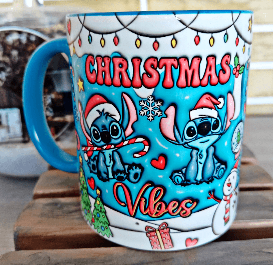 Stitch Noel yılbaşı Baskı içi ve Kulpu Renkli Kupa