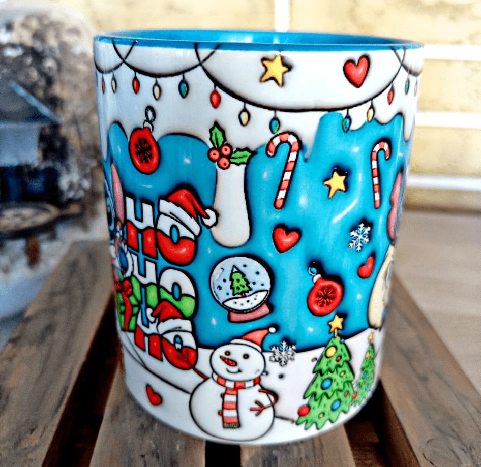 Stitch Noel yılbaşı Baskı içi ve Kulpu Renkli Kupa