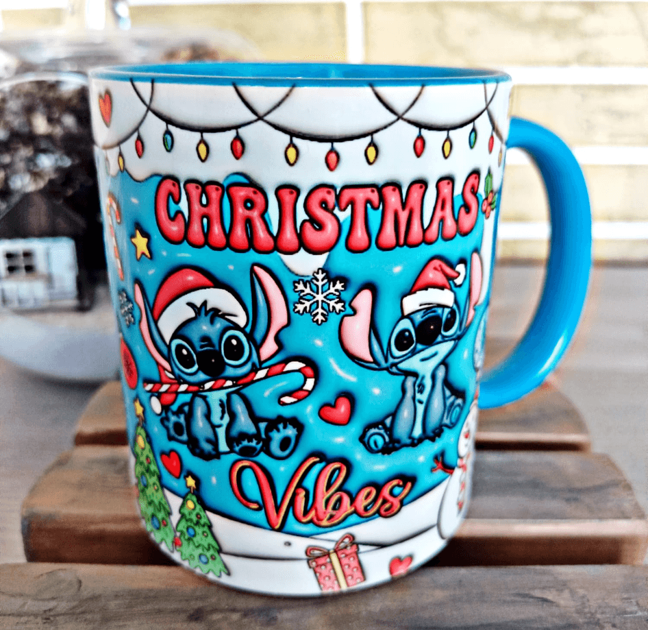 Stitch Noel yılbaşı Baskı içi ve Kulpu Renkli Kupa