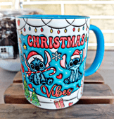 Stitch Noel yılbaşı Baskı içi ve Kulpu Renkli Kupa