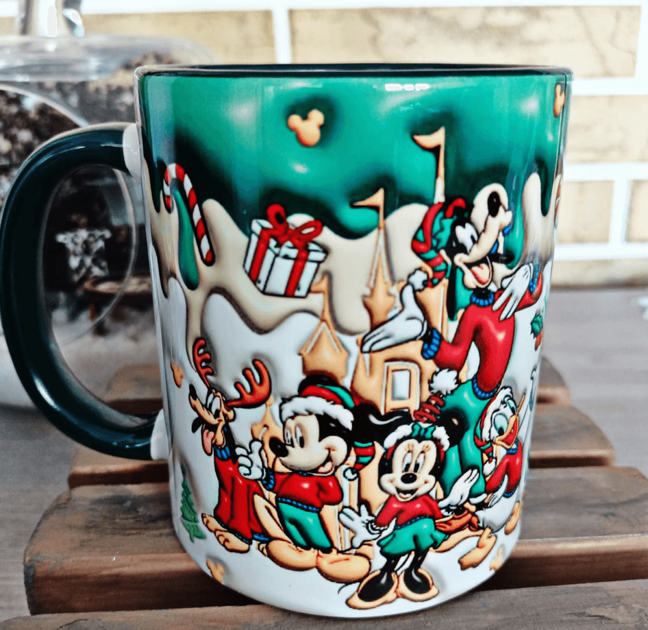 Mickey Noel yılbaşı Baskı içi ve Kulpu Renkli Kupa
