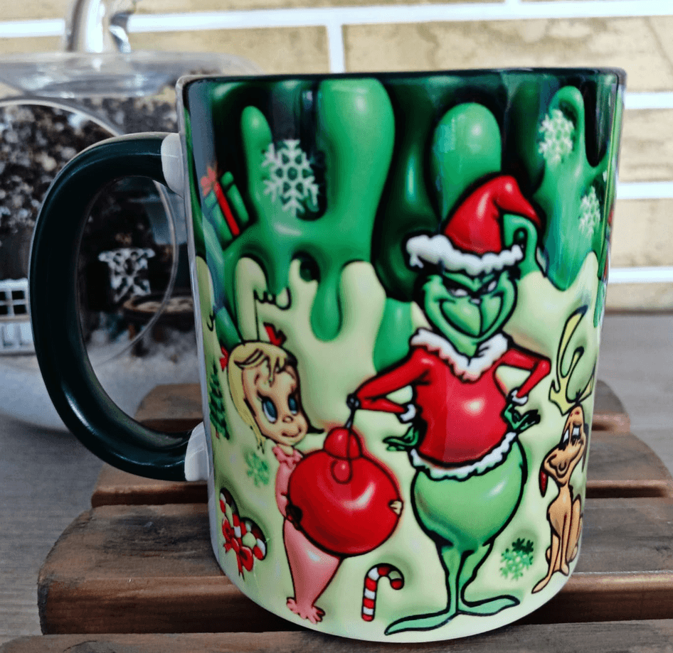 Grinch Noel yılbaşı Baskı içi ve Kulpu Renkli Kupa