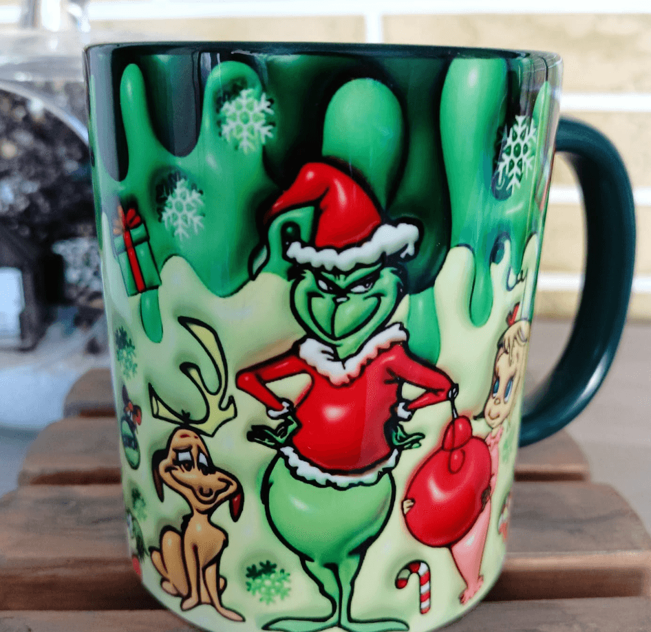 Grinch Noel yılbaşı Baskı içi ve Kulpu Renkli Kupa