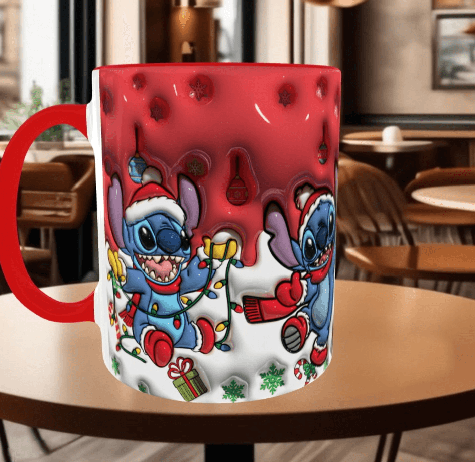 Stitch Noel yılbaşı Baskı içi ve Kulpu Renkli Kupa
