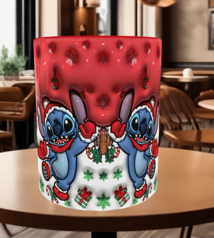 Stitch Noel yılbaşı Baskı içi ve Kulpu Renkli Kupa