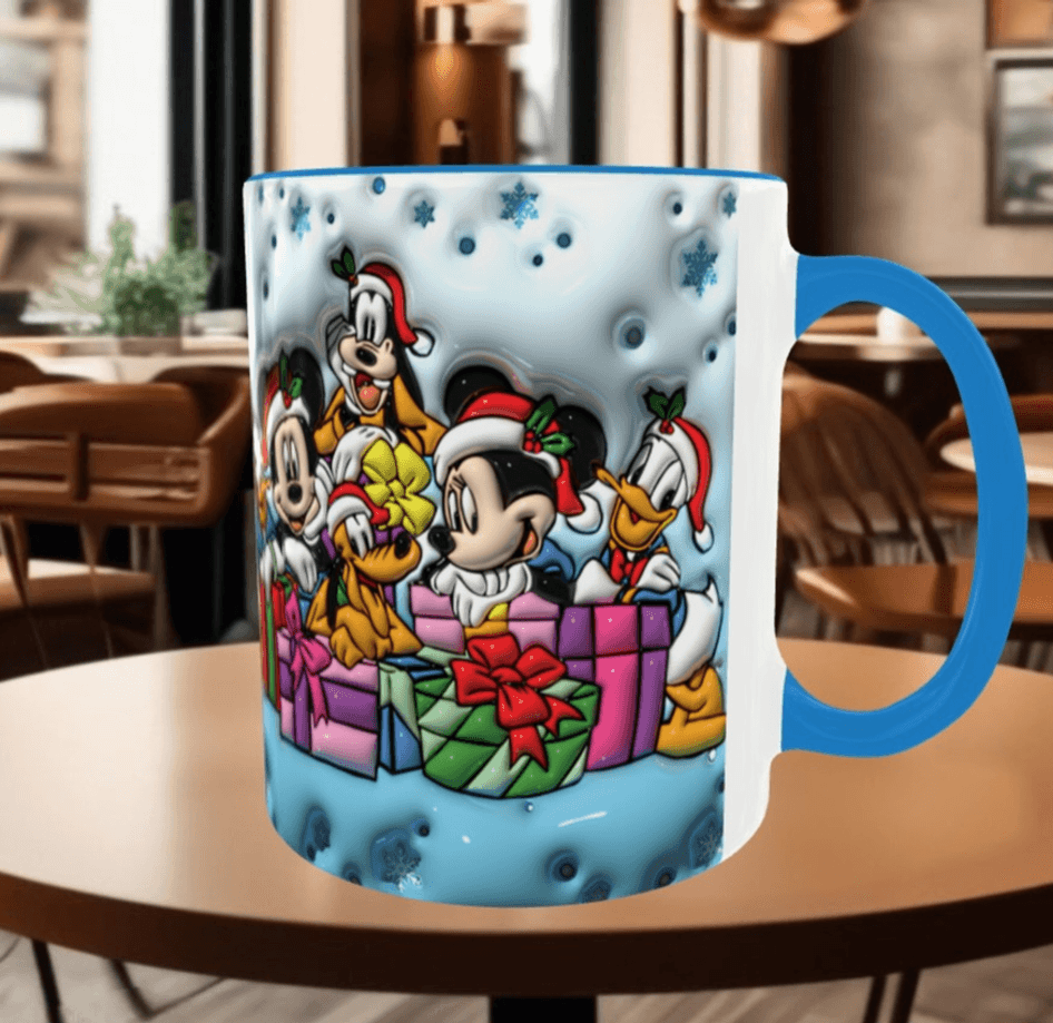 Mickey Noel yılbaşı Baskı içi ve Kulpu Renkli Kupa
