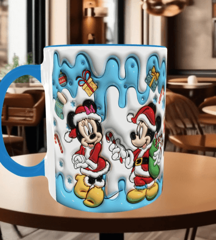 Mickey Noel yılbaşı Baskı içi ve Kulpu Renkli Kupa