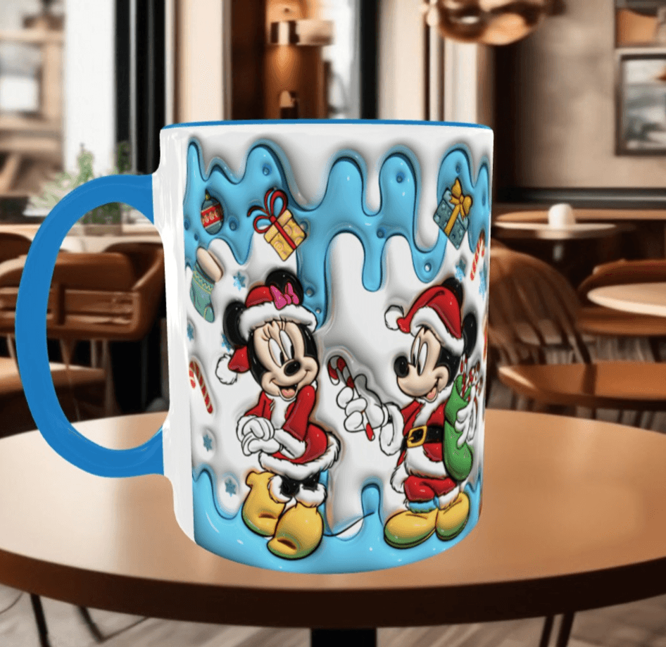 Mickey Noel yılbaşı Baskı içi ve Kulpu Renkli Kupa
