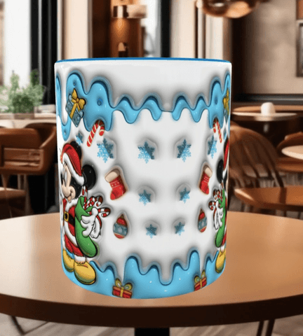 Mickey Noel yılbaşı Baskı içi ve Kulpu Renkli Kupa