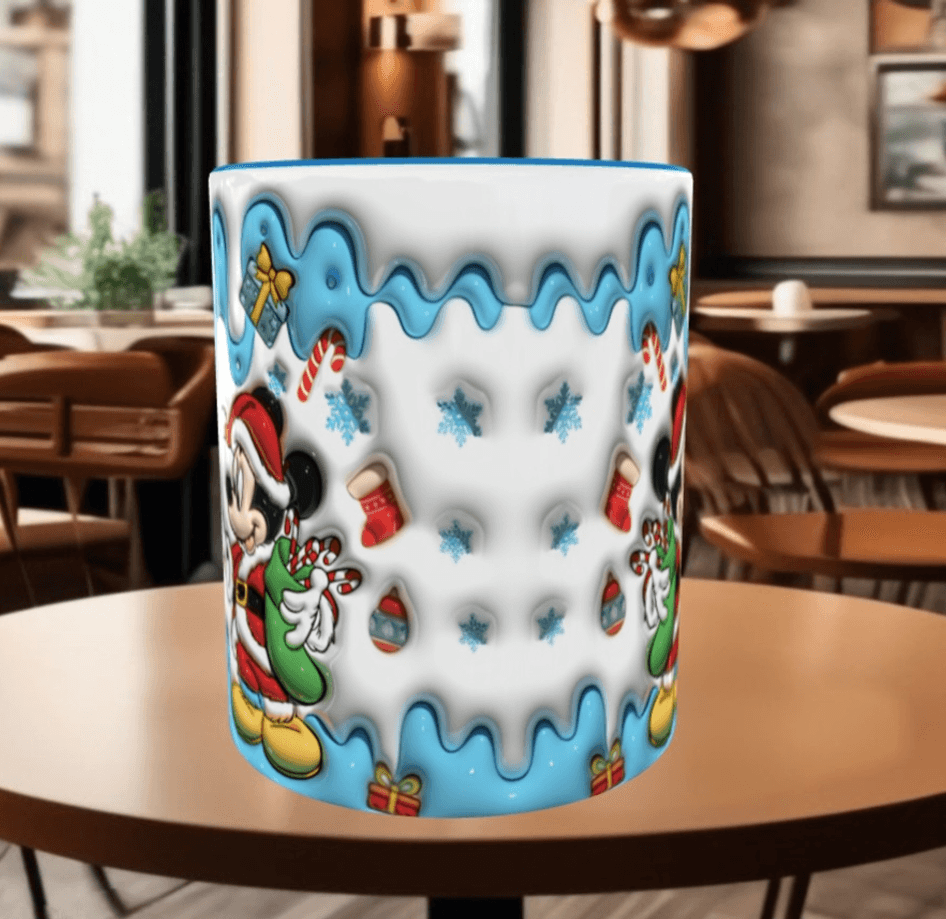 Mickey Noel yılbaşı Baskı içi ve Kulpu Renkli Kupa