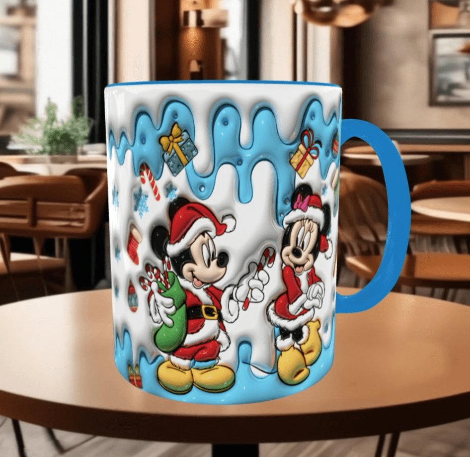 Mickey Noel yılbaşı Baskı içi ve Kulpu Renkli Kupa