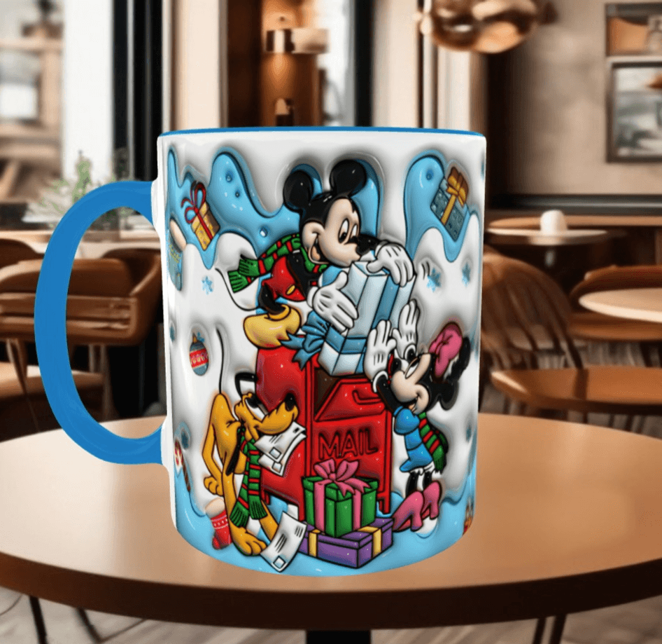 Mickey Noel yılbaşı Baskı içi ve Kulpu Renkli Kupa