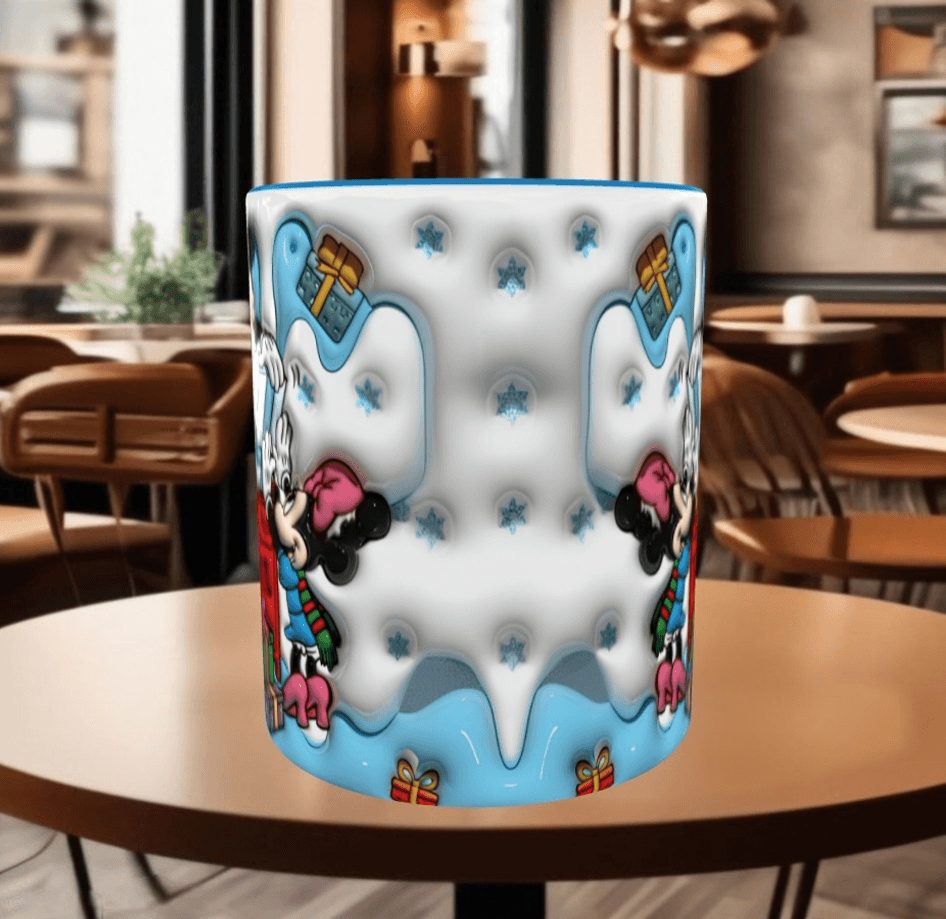 Mickey Noel yılbaşı Baskı içi ve Kulpu Renkli Kupa