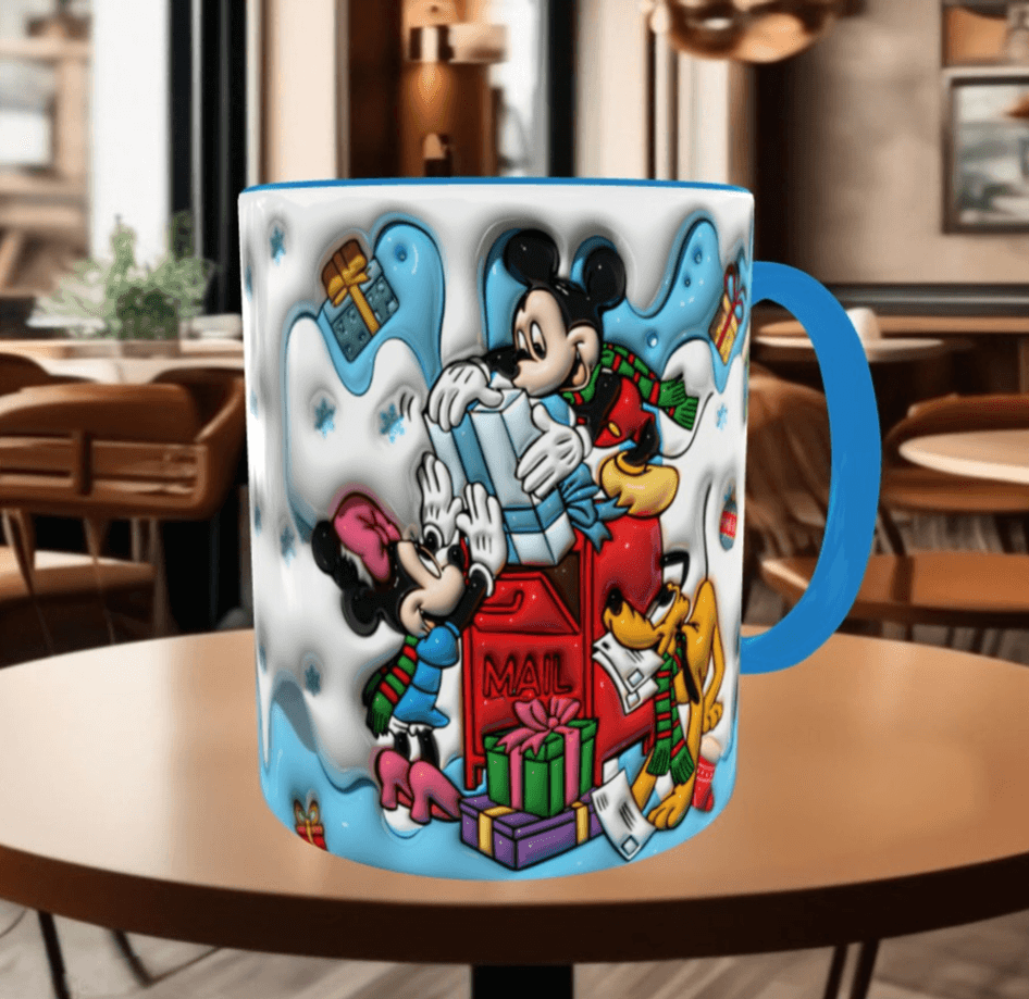 Mickey Noel yılbaşı Baskı içi ve Kulpu Renkli Kupa