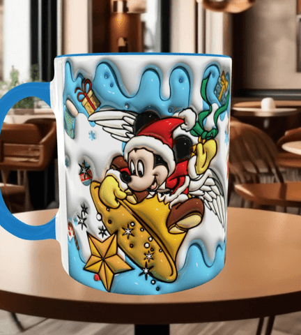 Mickey Noel yılbaşı Baskı içi ve Kulpu Renkli Kupa