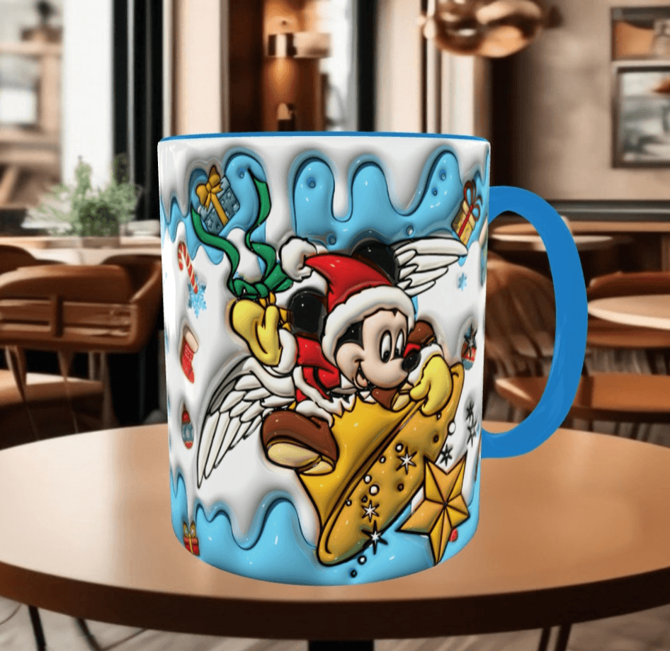 Mickey Noel yılbaşı Baskı içi ve Kulpu Renkli Kupa