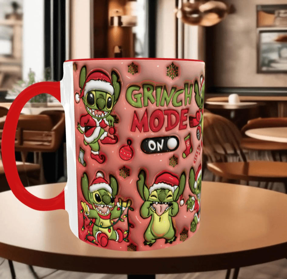 Stitch Noel yılbaşı Baskı içi ve Kulpu Renkli Kupa