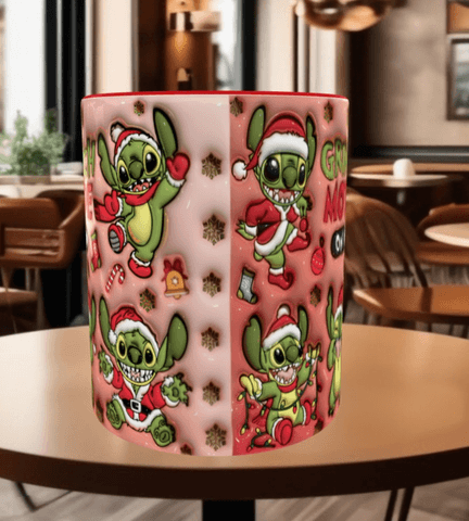 Stitch Noel yılbaşı Baskı içi ve Kulpu Renkli Kupa