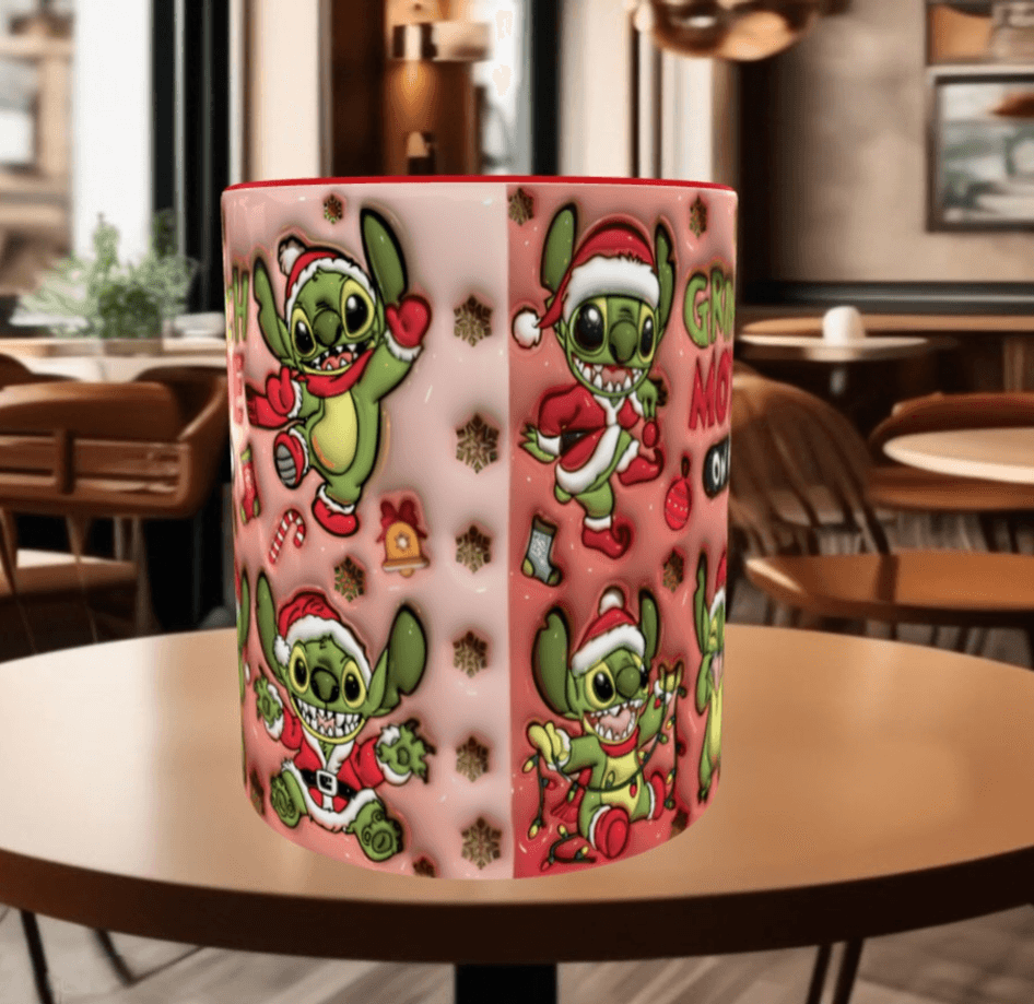 Stitch Noel yılbaşı Baskı içi ve Kulpu Renkli Kupa