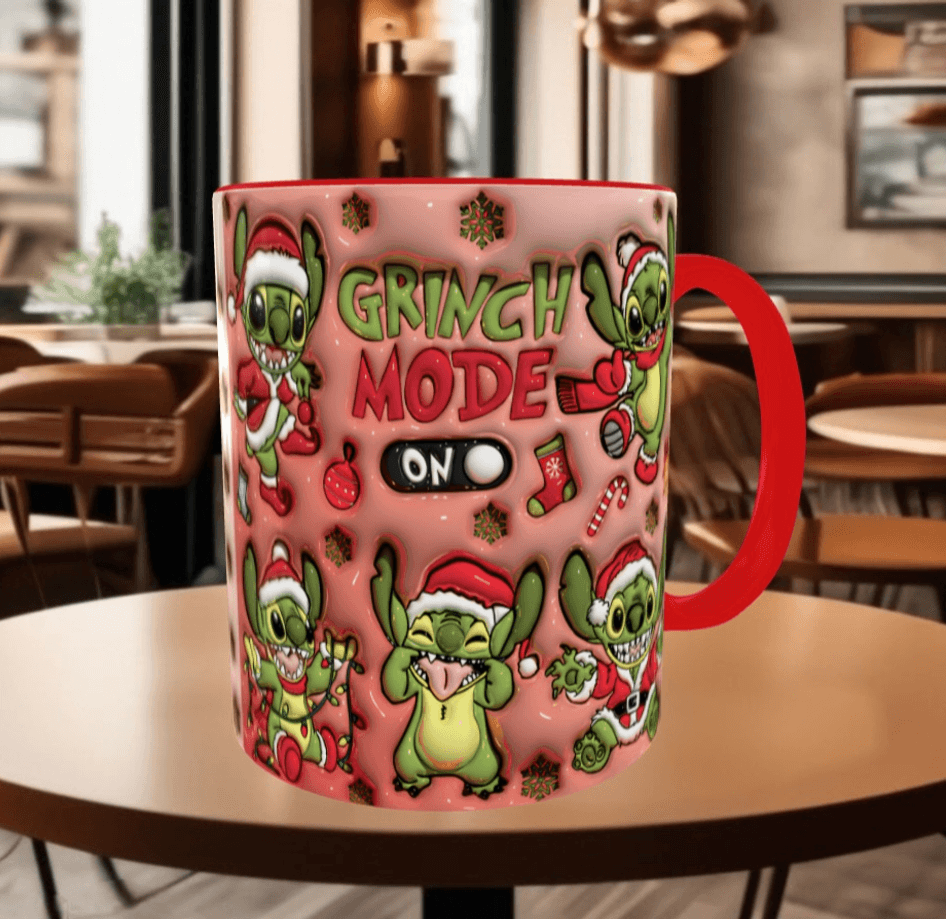 Stitch Noel yılbaşı Baskı içi ve Kulpu Renkli Kupa