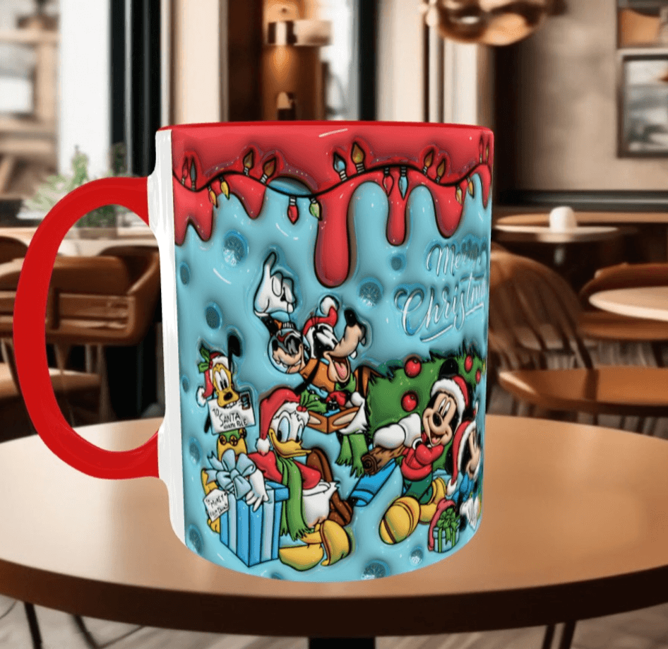 Mickey Noel yılbaşı Baskı içi ve Kulpu Renkli Kupa