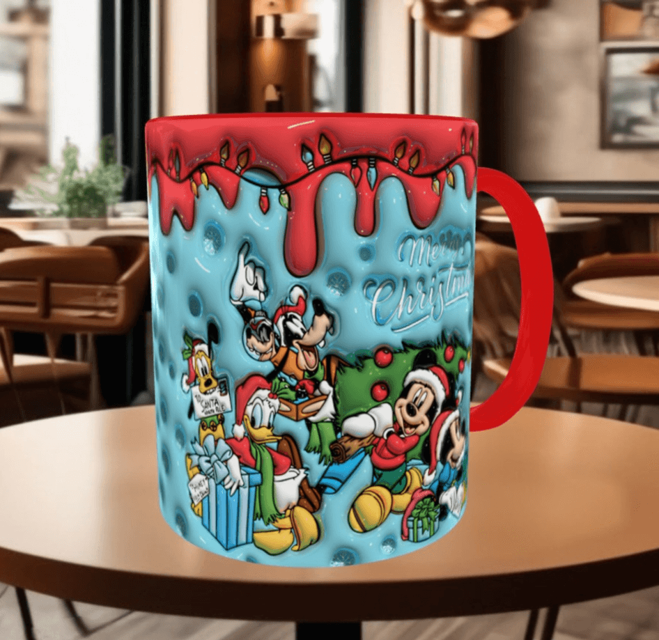 Mickey Noel yılbaşı Baskı içi ve Kulpu Renkli Kupa