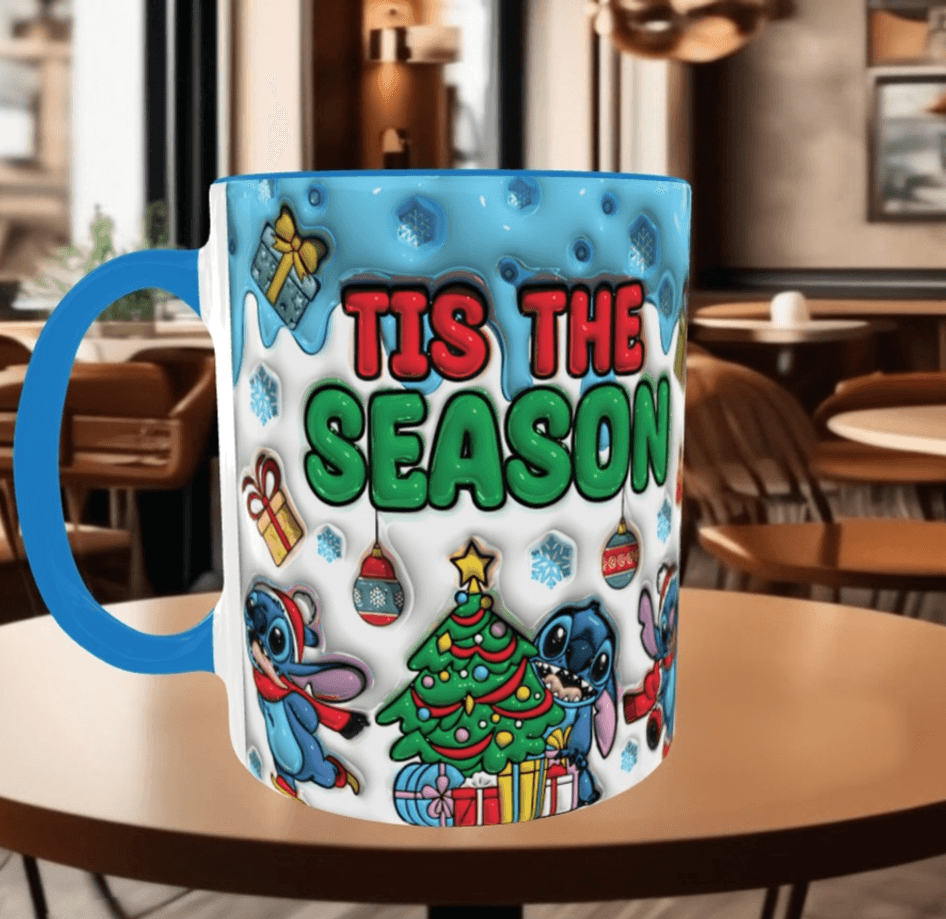 Stitch Noel yılbaşı Baskı içi ve Kulpu Renkli Kupa