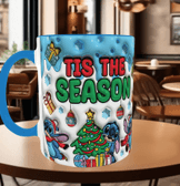 Stitch Noel yılbaşı Baskı içi ve Kulpu Renkli Kupa