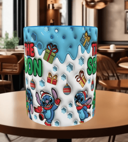 Stitch Noel yılbaşı Baskı içi ve Kulpu Renkli Kupa