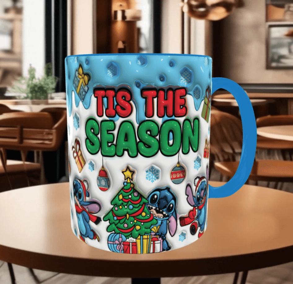 Stitch Noel yılbaşı Baskı içi ve Kulpu Renkli Kupa