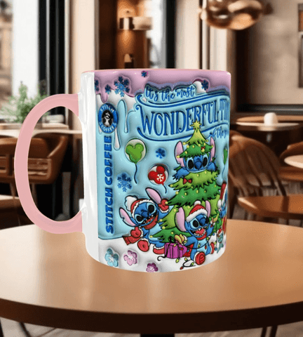Stitch Noel yılbaşı Baskı içi ve Kulpu Renkli Kupa