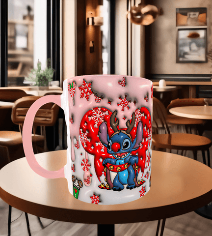 Stitch Noel yılbaşı Baskı içi ve Kulpu Renkli Kupa