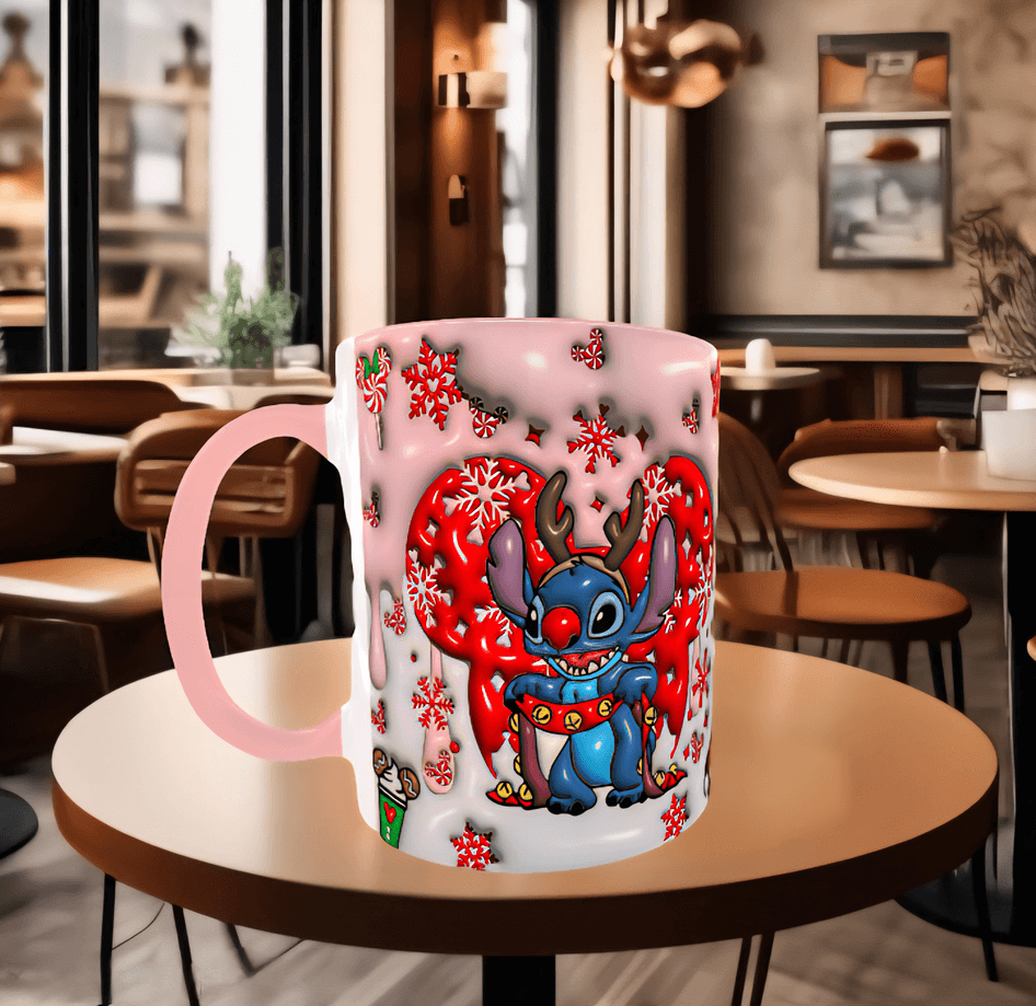 Stitch Noel yılbaşı Baskı içi ve Kulpu Renkli Kupa