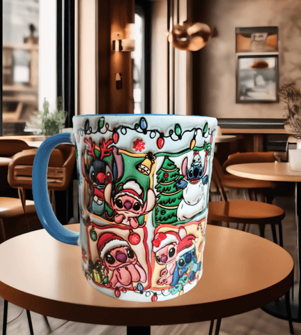 Stitch Noel yılbaşı Baskı içi ve Kulpu Renkli Kupa