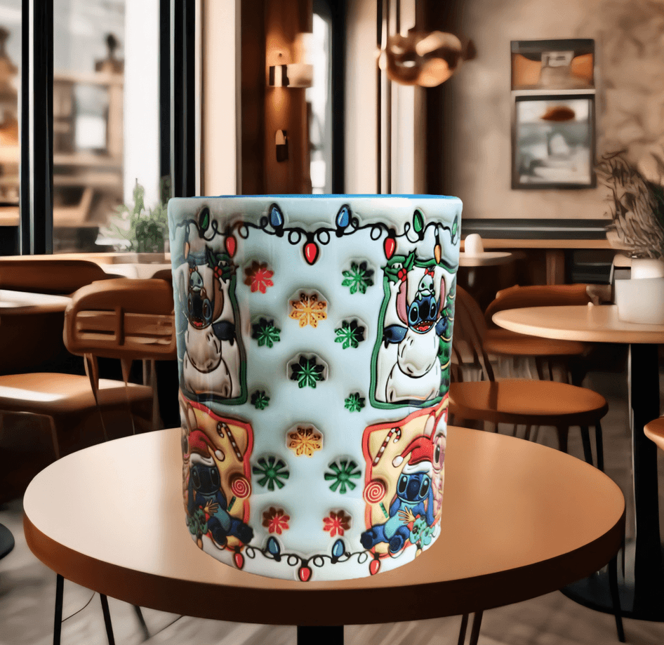 Stitch Noel yılbaşı Baskı içi ve Kulpu Renkli Kupa