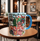 Stitch Noel yılbaşı Baskı içi ve Kulpu Renkli Kupa