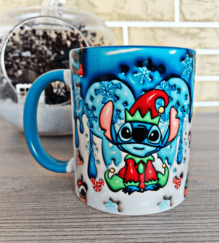 Stitch Noel yılbaşı Baskı içi ve Kulpu Renkli Kupa