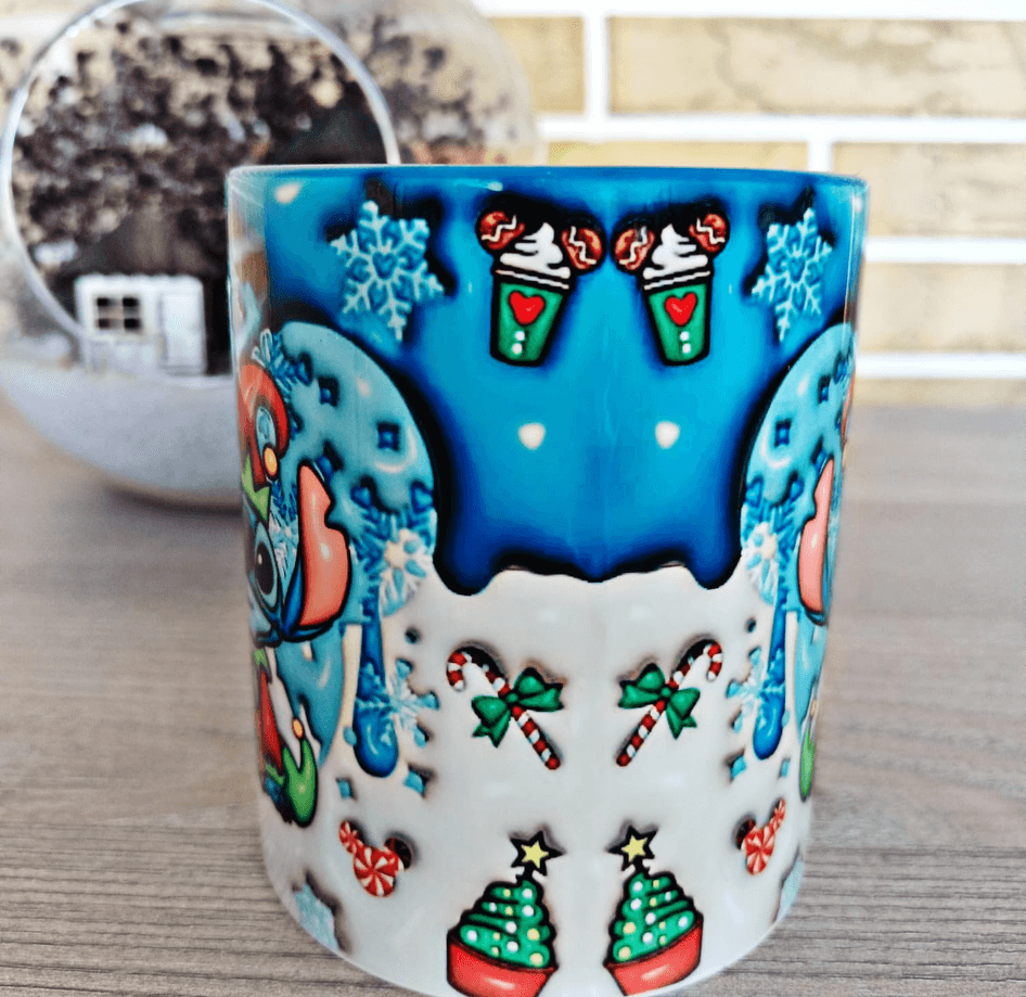 Stitch Noel yılbaşı Baskı içi ve Kulpu Renkli Kupa