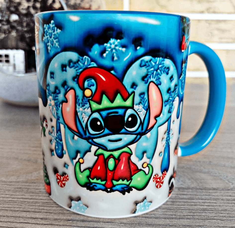 Stitch Noel yılbaşı Baskı içi ve Kulpu Renkli Kupa